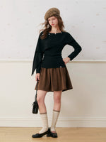 Wool Blend Cape Shoulder Knit Top