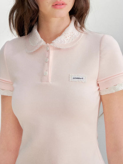 Pink Embroidered Collar Polo
