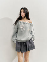 Off The Shoulder Brooch Sweatshirt