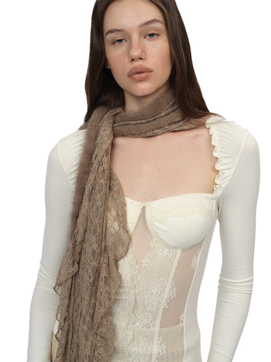 Brown Lace Faux-Fur Scarf
