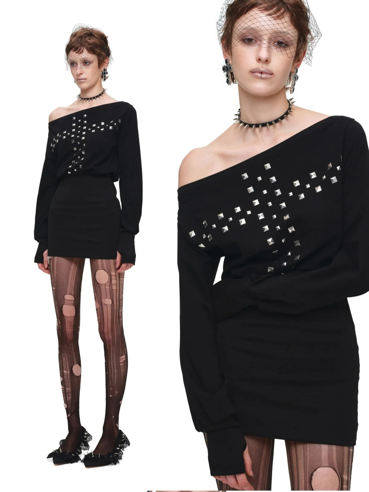 Cross Stud Off-Shoulder Dress