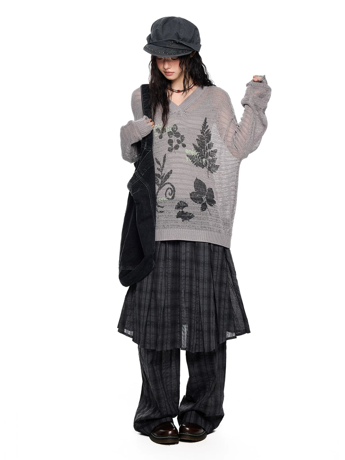 Plaid Pleated Layered Pants