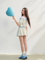 Grey Asymmetric Shoulder Striped Patchwork Short-Sleeve & Skirt Set