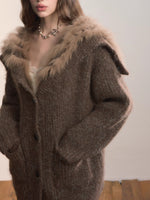 Fox Fur Large Notch Collar Cardigan