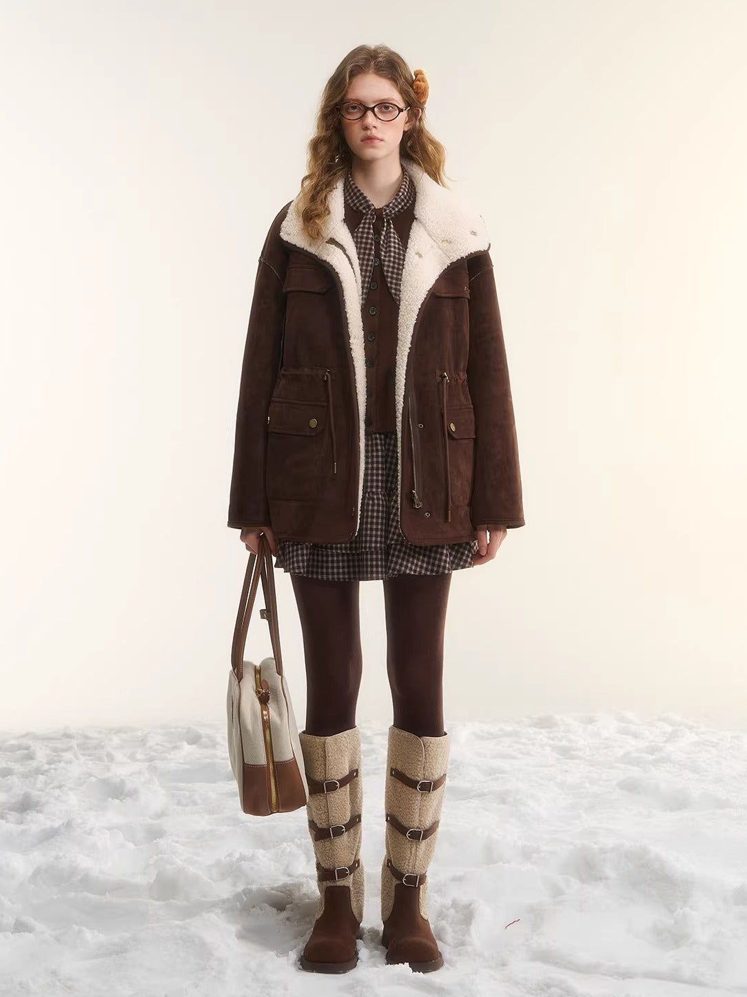Reversible Shearling Suede Drawstring Jacket