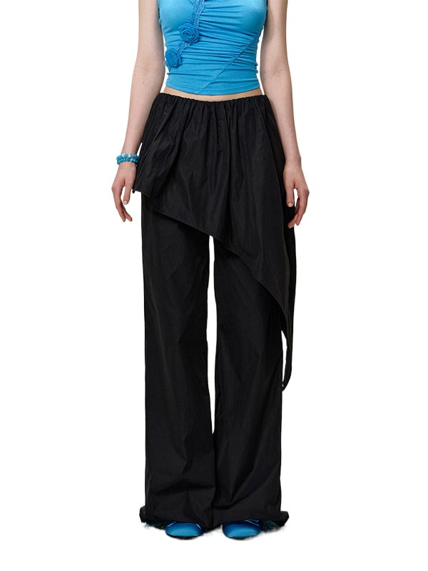 Black Layered Asymmetric Skirt Pants