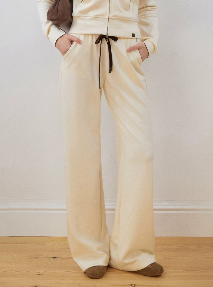 Contrast Trim Zip Hoodie &amp; Flared Pants Set