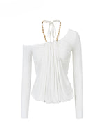 Asymmetric Off-Shoulder Faux Two-Piece T-shirt