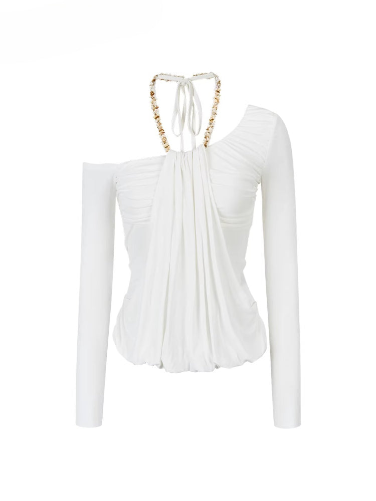 Asymmetric Off-Shoulder Faux Two-Piece T-shirt