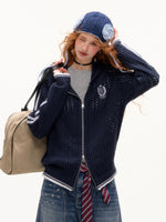 Blue & Red Embroidered Knit Hoodie