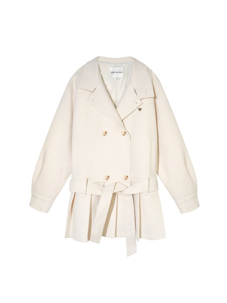 Double-Breasted Pleated Hem Wool Down Coat