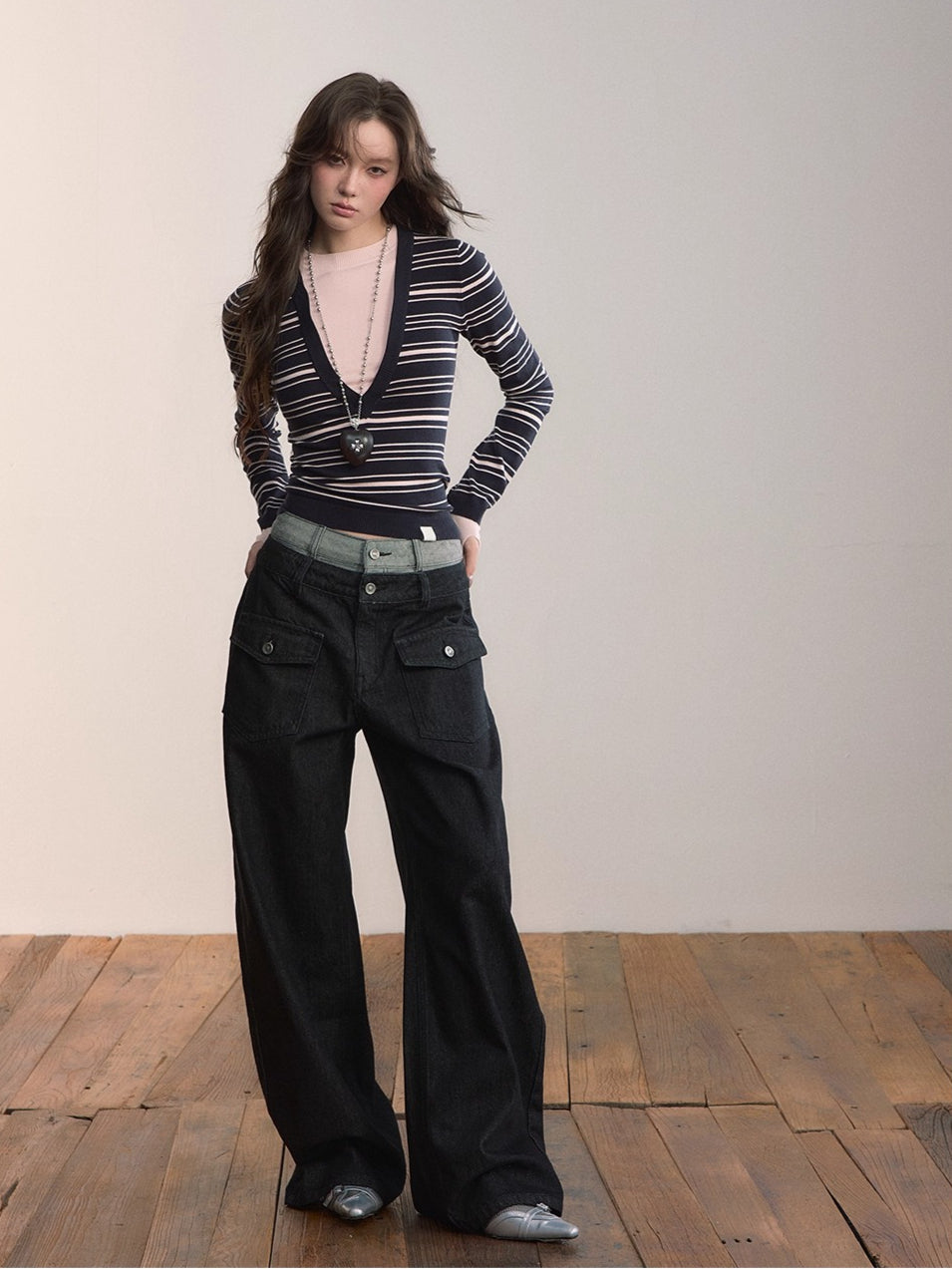 Color-Blocked Stripe Crew Neck Long Sleeve Knit Top