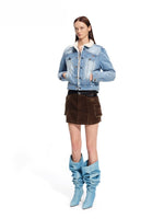 "Rose Series" Washed Denim Low-Rise Mini Skirt