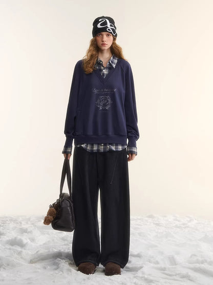 Printed Plaid Collar Sweatshirt