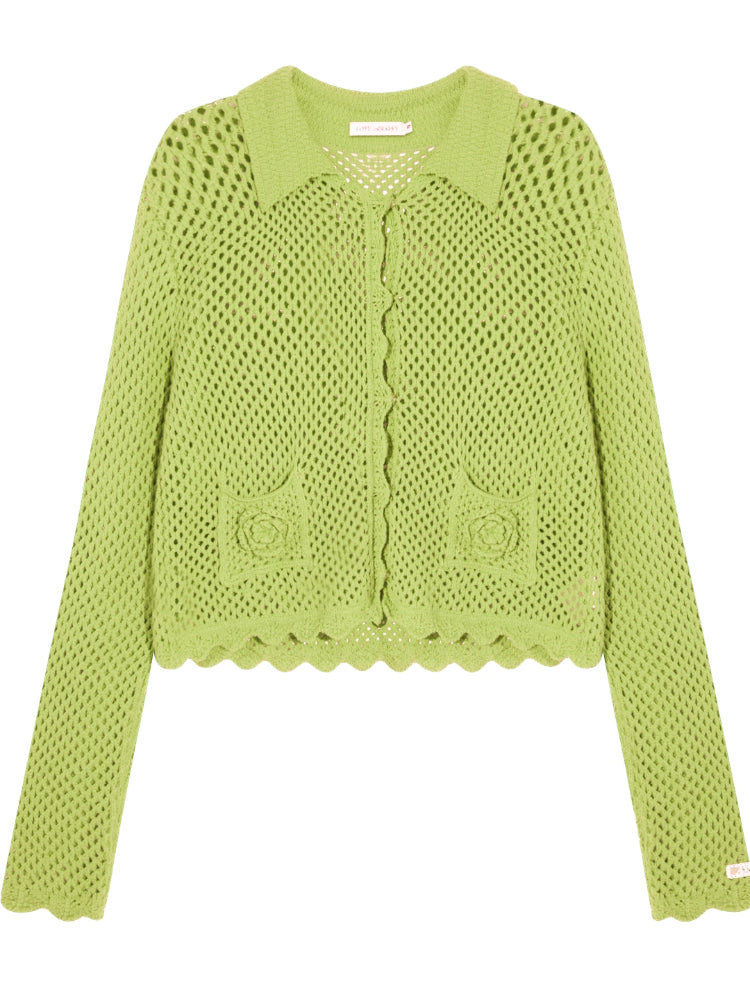 Hollow-out 3D Flower Crochet Lapel Cardigan