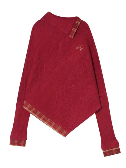 Plaid Patchwork Batwing Sleeve Knit Sweater