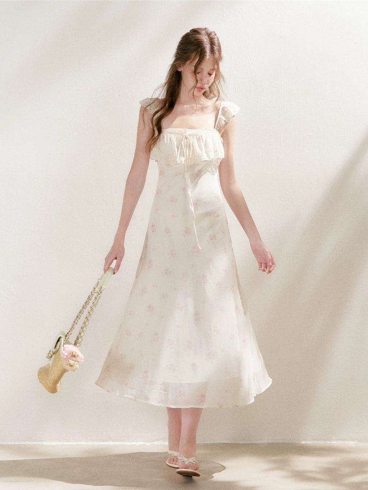 Rose Print Lace Maxi Dress