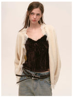 Velvet Fur-Trimmed Tie Front Camisole