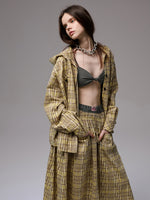 Plaid Hooded Shirt & Skirt & Pants Set