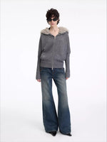 Hooded Fur Collar Knit Cardigan