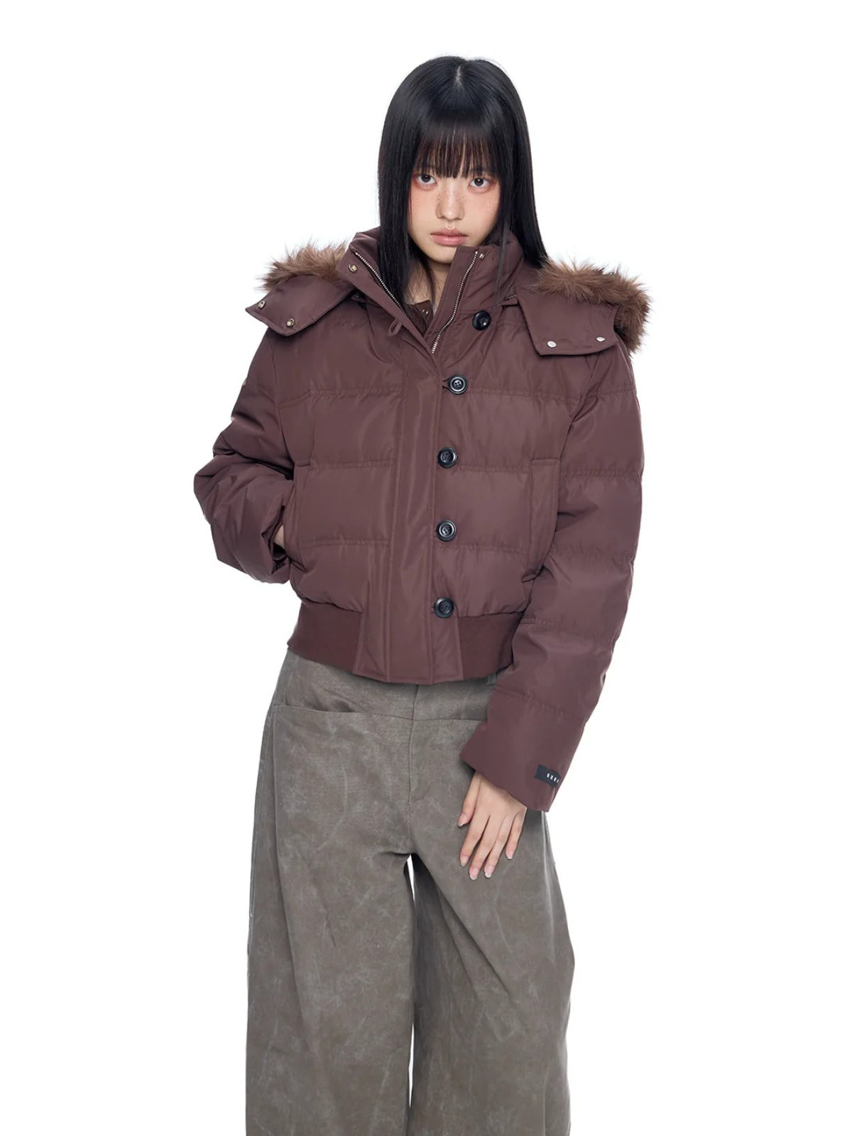 Fur Collar Hooded Cropped Down
