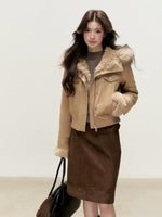 Embroidered Faux Suede Hooded Jacket