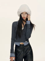 Gingham Layered Polo Knit Top