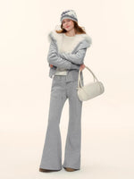 Fleece Waist-Tightening Fur Hoodie & Pants Set