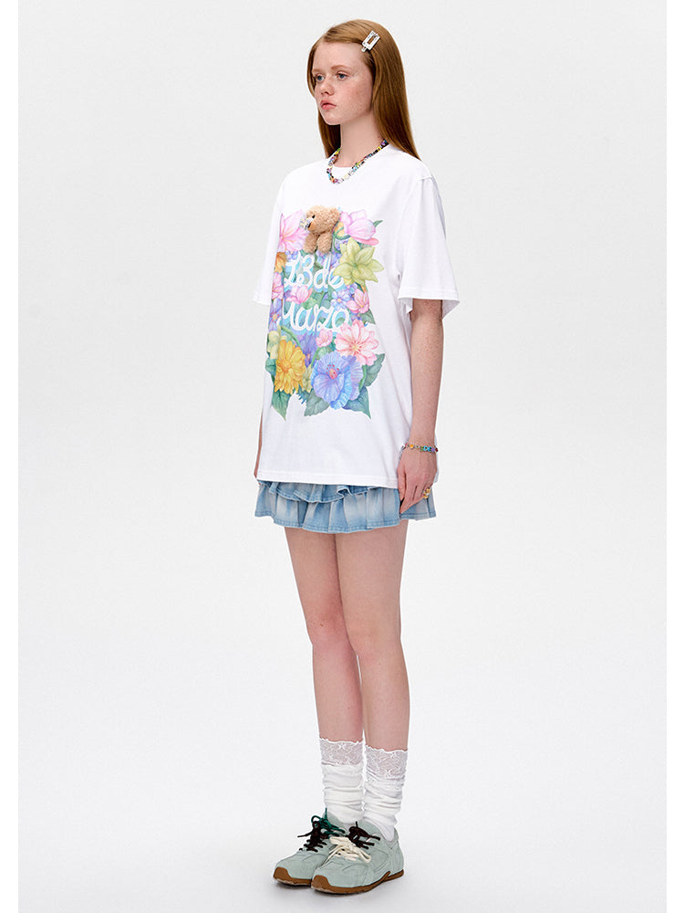 3D Butterfly Flower Crew Neck Cotton T-shirt