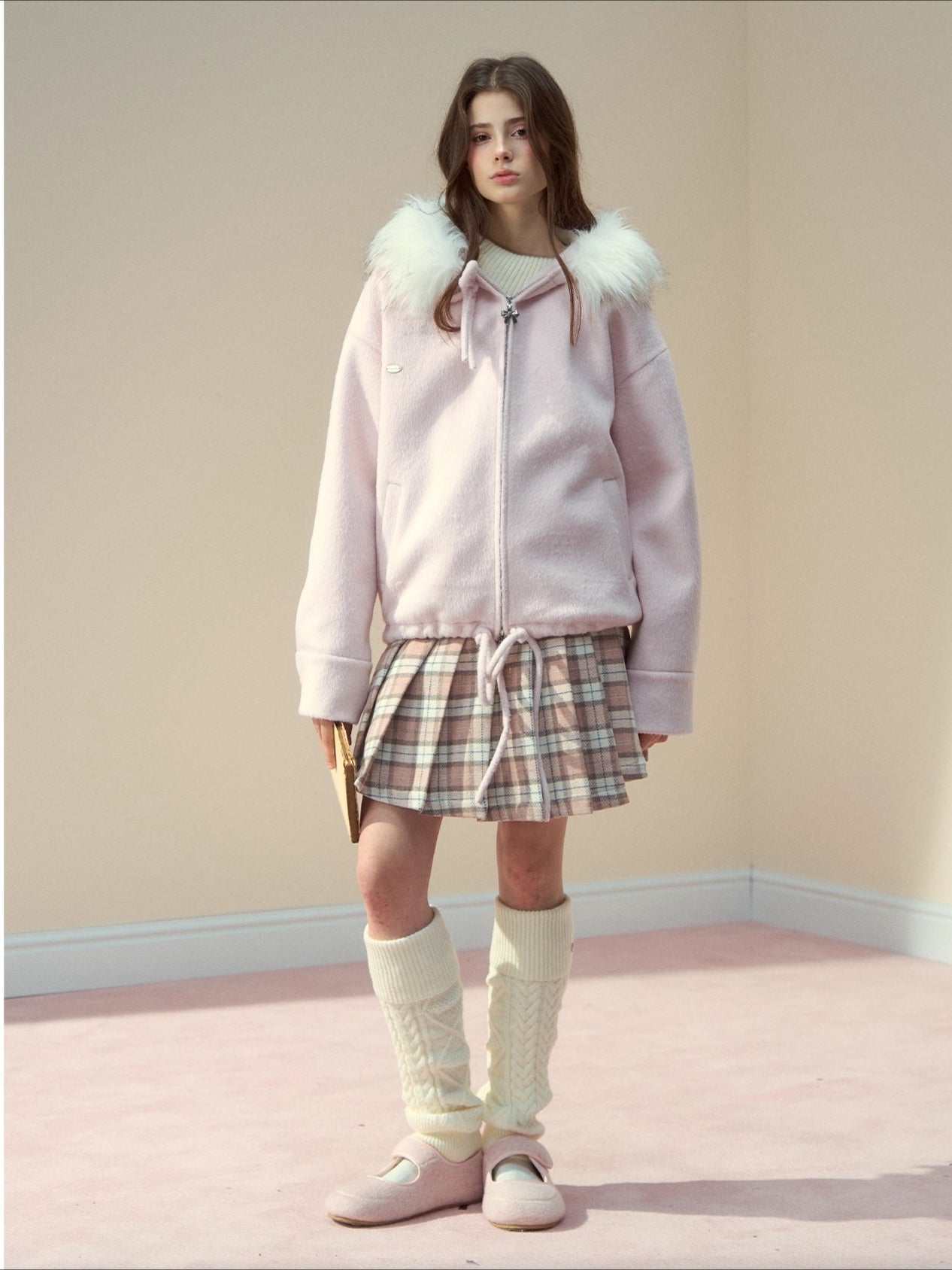 Wool Blend Faux Fur Collar Coat