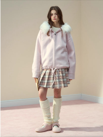 Wool Blend Faux Fur Collar Coat