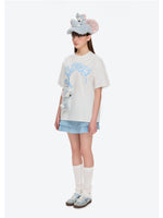 Elephant Bear Print Logo Cotton T-shirt