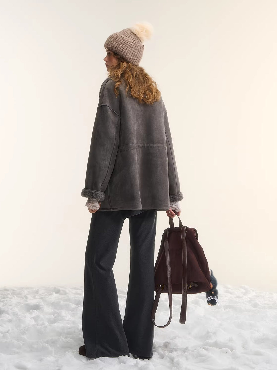 Reversible Shearling Suede Drawstring Jacket
