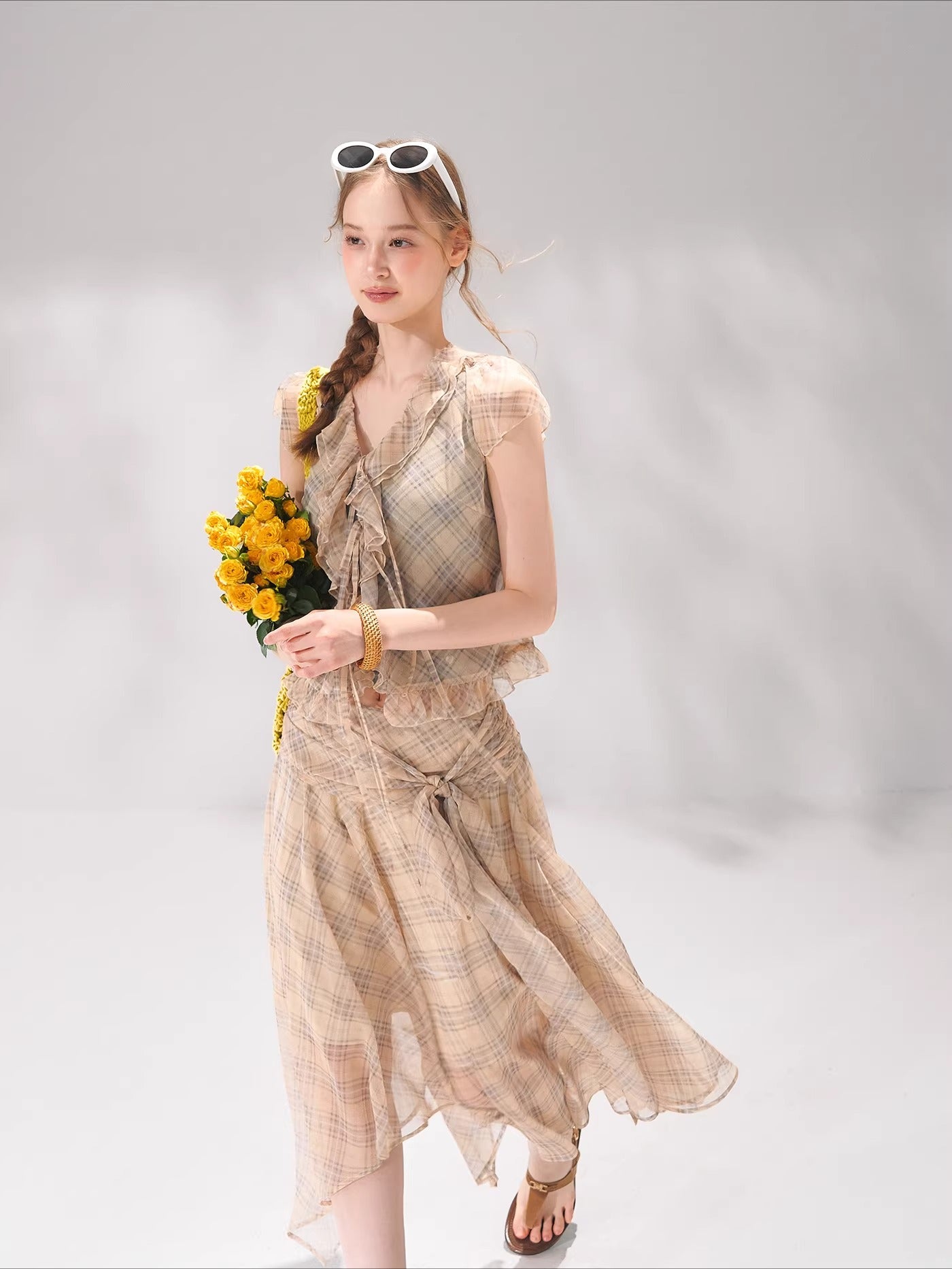 Plaid Chiffon Ruffle Set