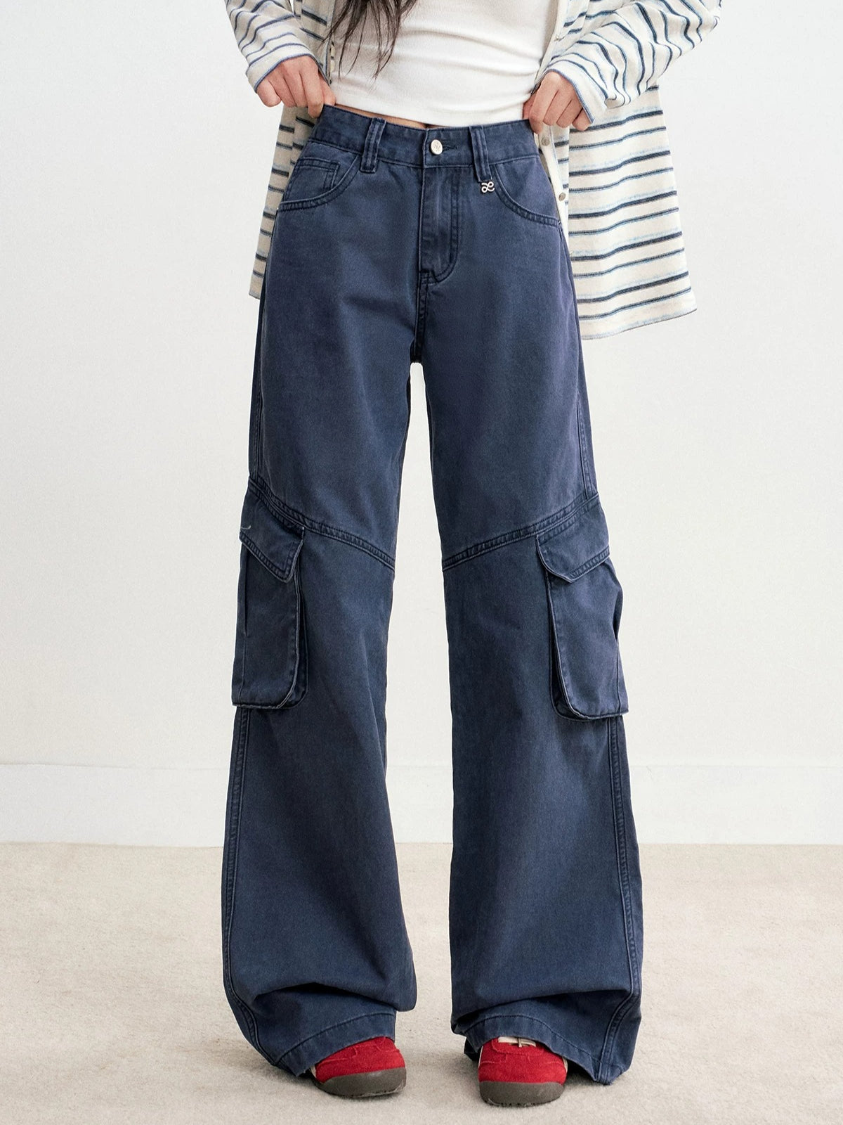 High Waist Cotton Cargo Pants