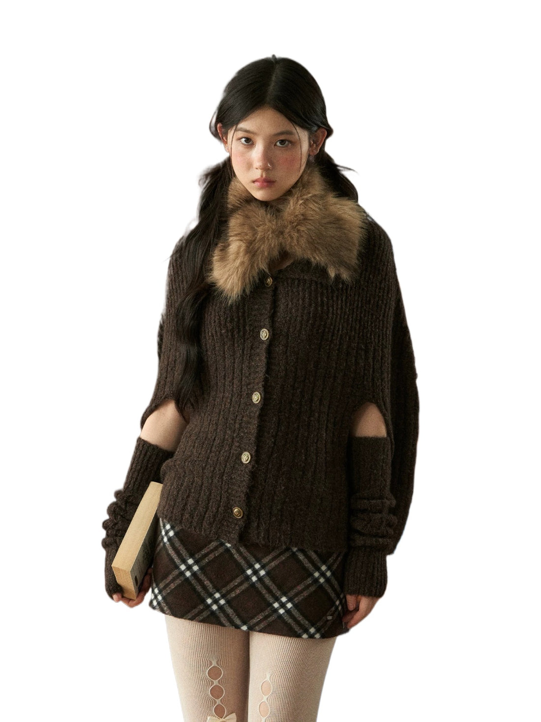 Retro Fur Collar Cape Cardigan