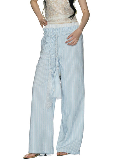 Waist Rope Striped Wide-Leg Pants