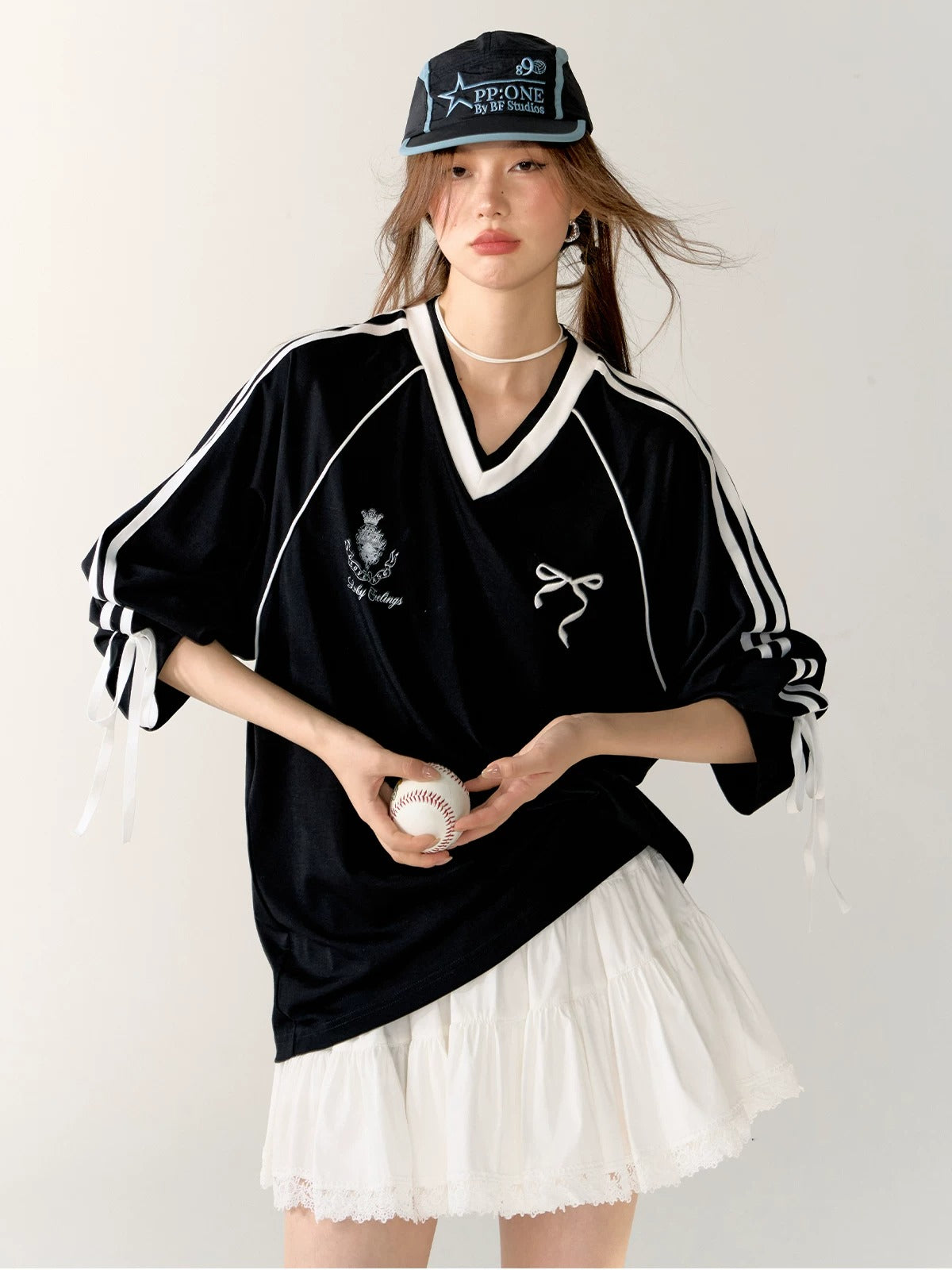 Contrast Bow Long Sleeve Tee