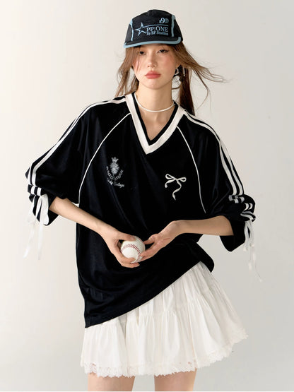 Contrast Bow Long Sleeve Tee