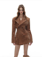 Velvet-Like Waist-Cinching Blazer