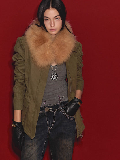 Diamond-Quilt Contrast Hunter Jacket