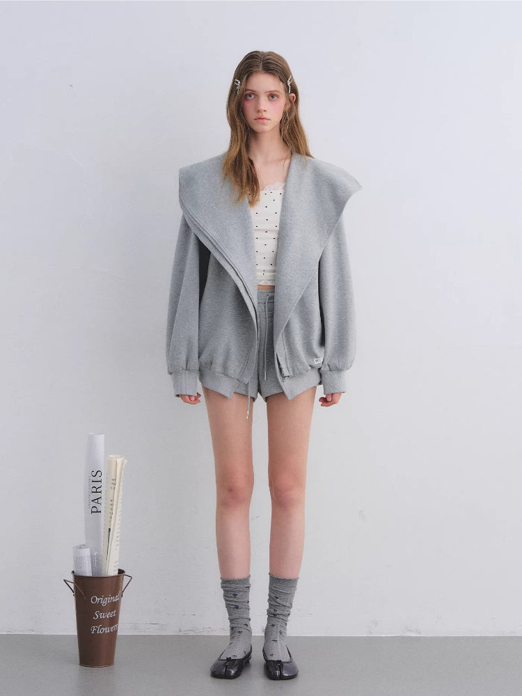 Lapel Zip Hoodie Set