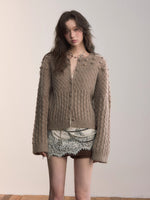 Pom-Pom Textured Knit Cardigan