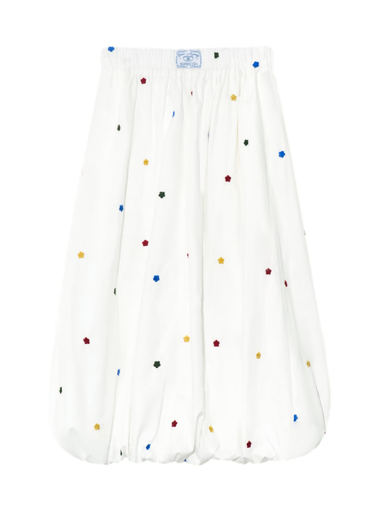 White Heavy-duty Floral Embroidered Midi Skirt