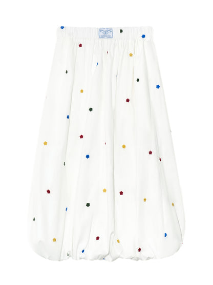 White Heavy-duty Floral Embroidered Midi Skirt