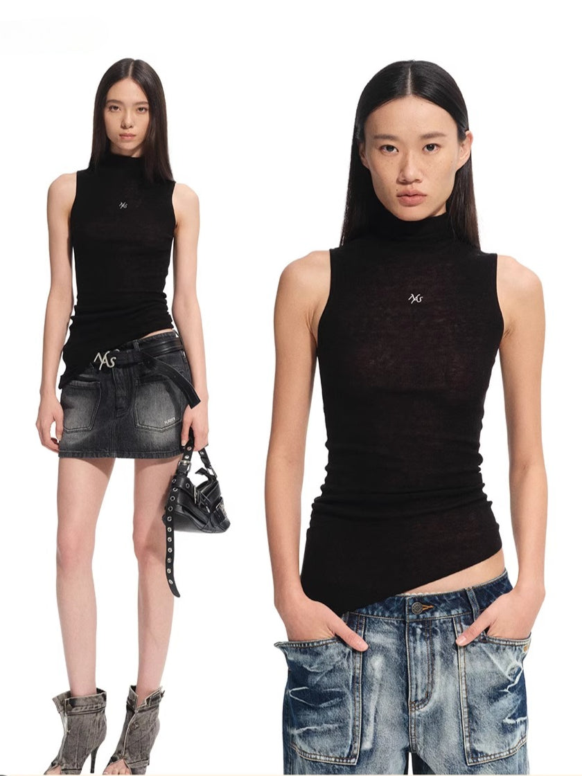 Wool Asymmetrical Turtleneck Blouse