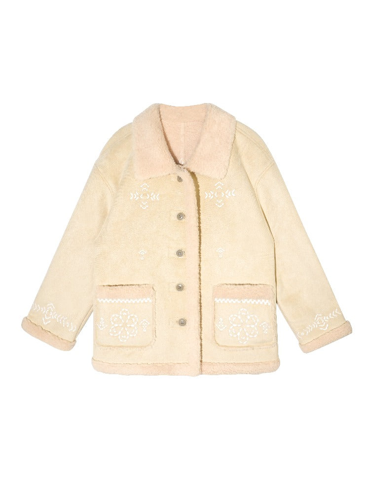 Shearling Embroidered Suede Jacket