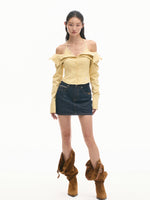 Two-in-One Off-Shoulder Slim-Fit Long-Sleeve Cotton Shirt