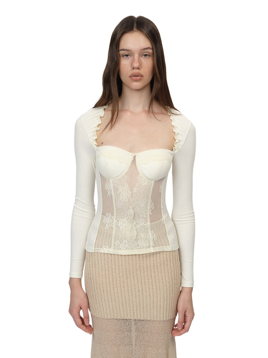 White Lace Panel Bustier Top