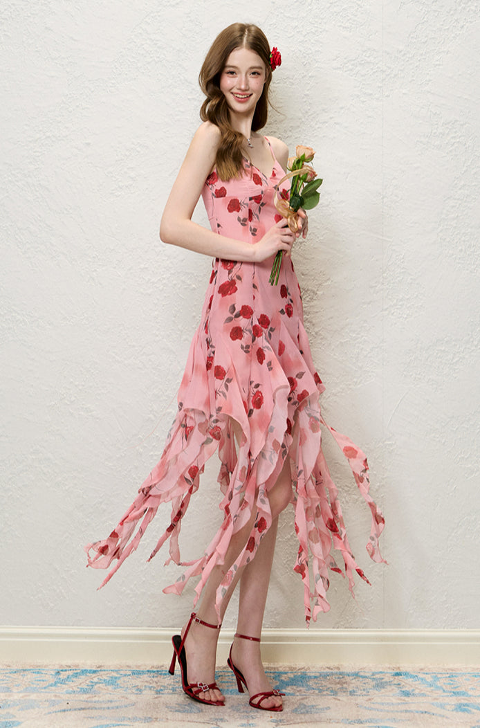 Rose Pink Ruffle Tie-Back Dress